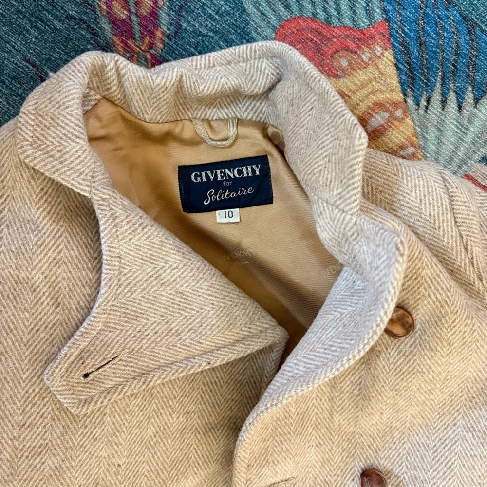 Vintage 60s 70s Givenchy wool herringbone peacoat with embroidered insignia 6 - Picture 5 of 12
